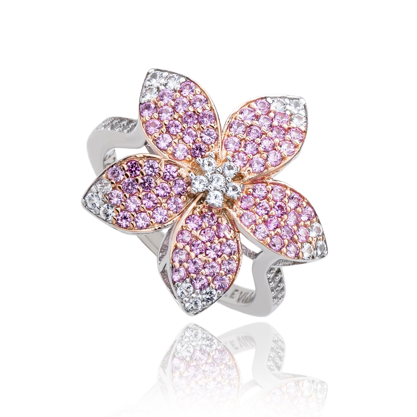 Suzy Levian Sterling Silver Pink Sapphire & White Sapphire Flower Ring