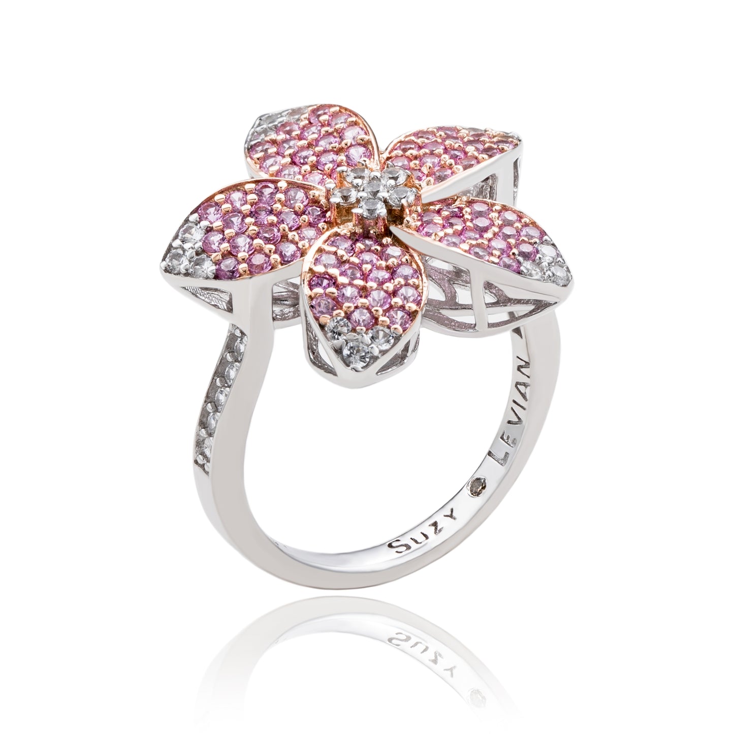 Suzy Levian Sterling Silver Pink Sapphire & White Sapphire Flower Ring