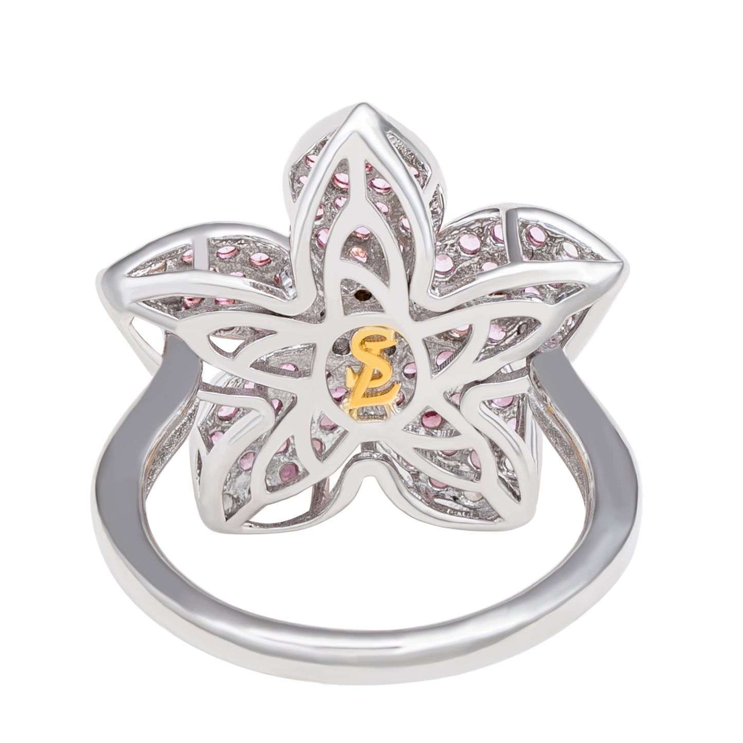 Suzy Levian Sterling Silver Pink Sapphire & White Sapphire Flower Ring