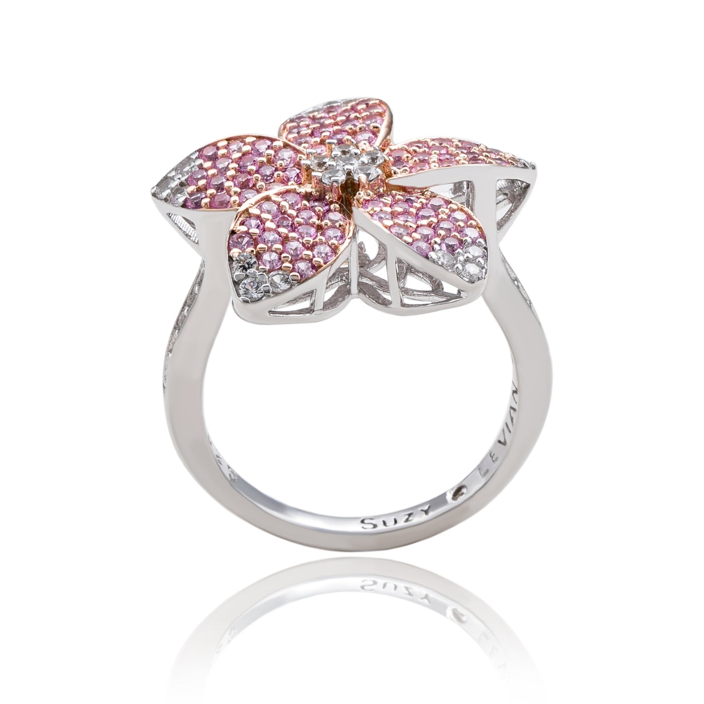 Suzy Levian Sterling Silver Pink Sapphire & White Sapphire Flower Ring