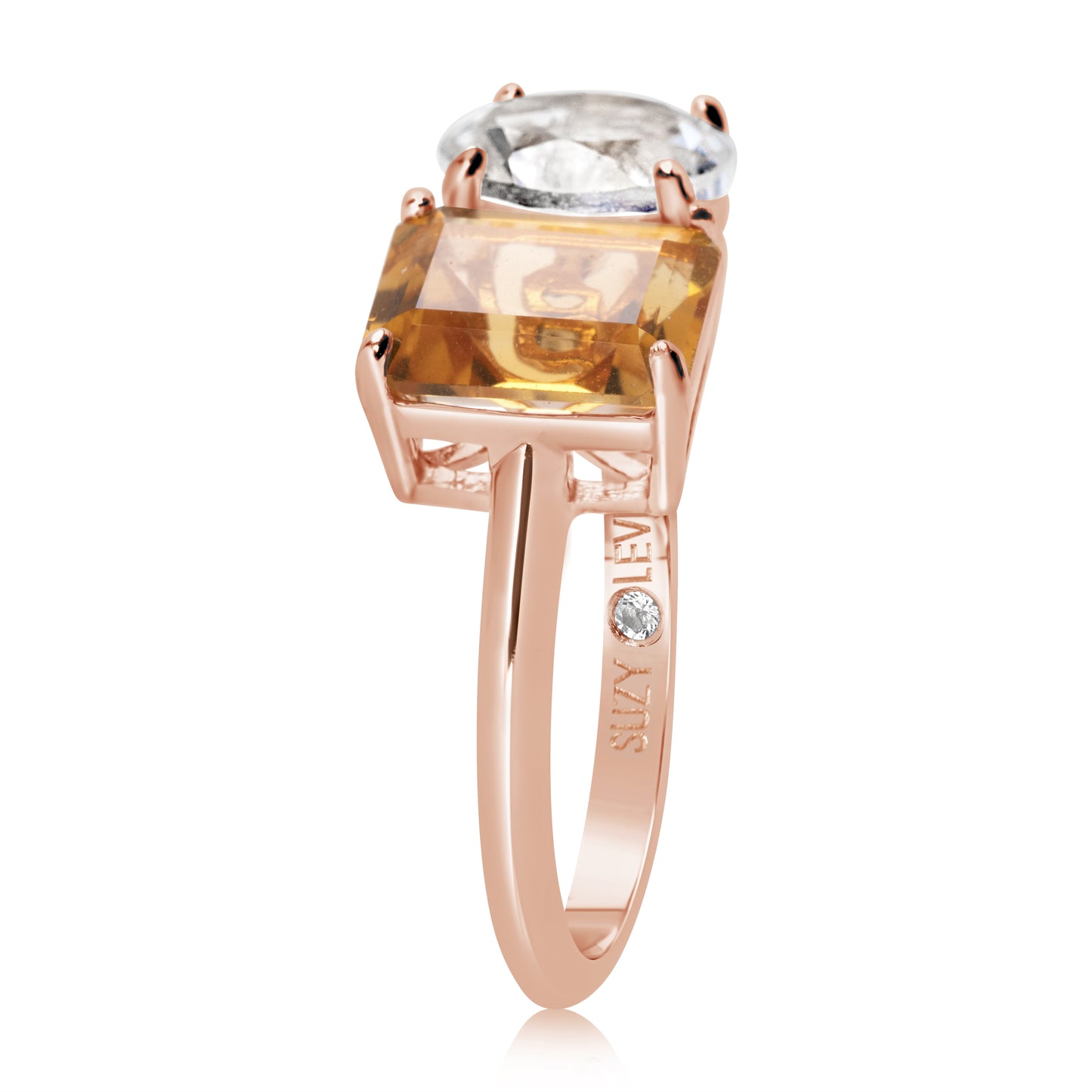 Suzy Levian Rose Sterling Silver White Topaz & Orange Citrine Two Stone Ring