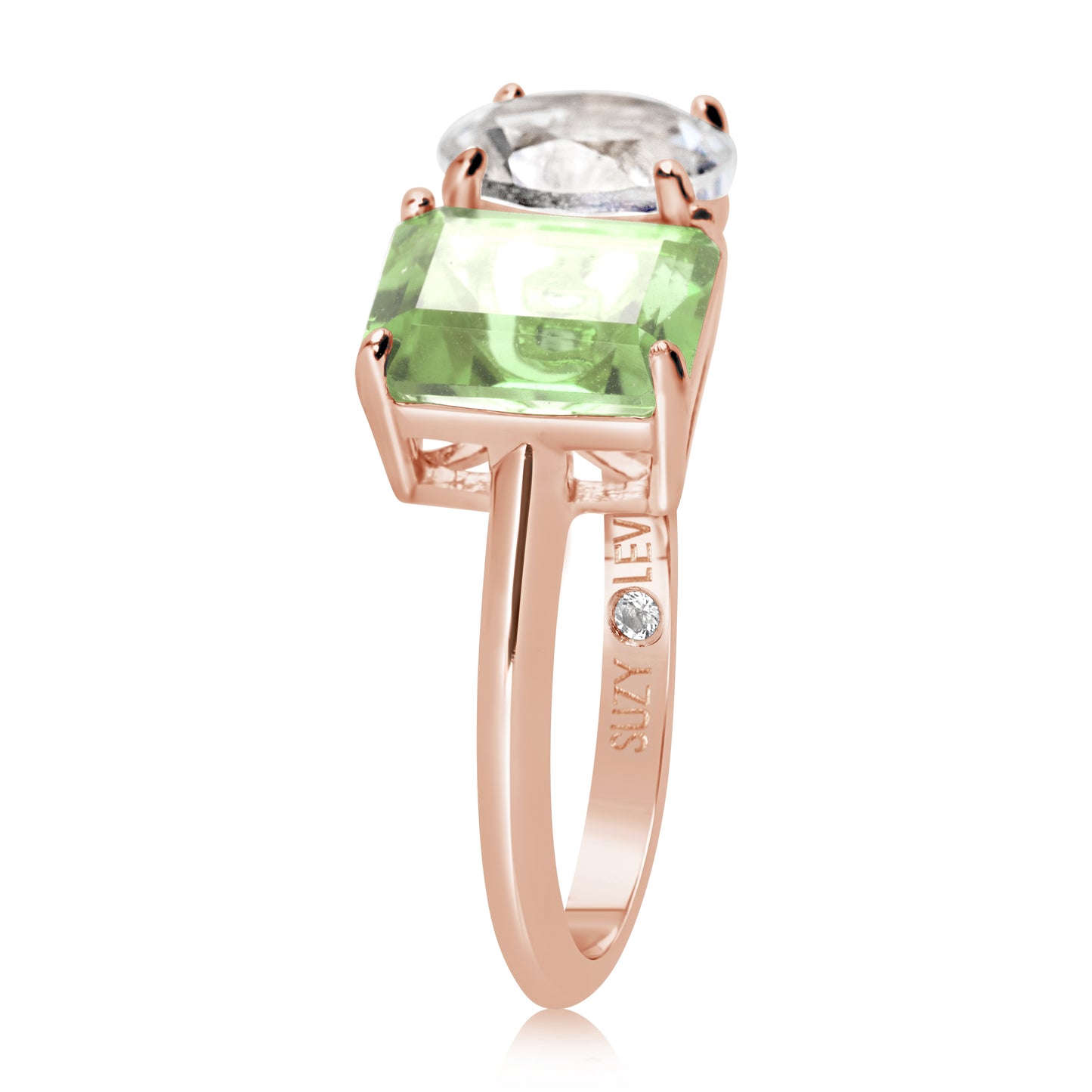 Suzy Levian Rose Sterling Silver White Topaz & Green Amethyst Two Stone Ring