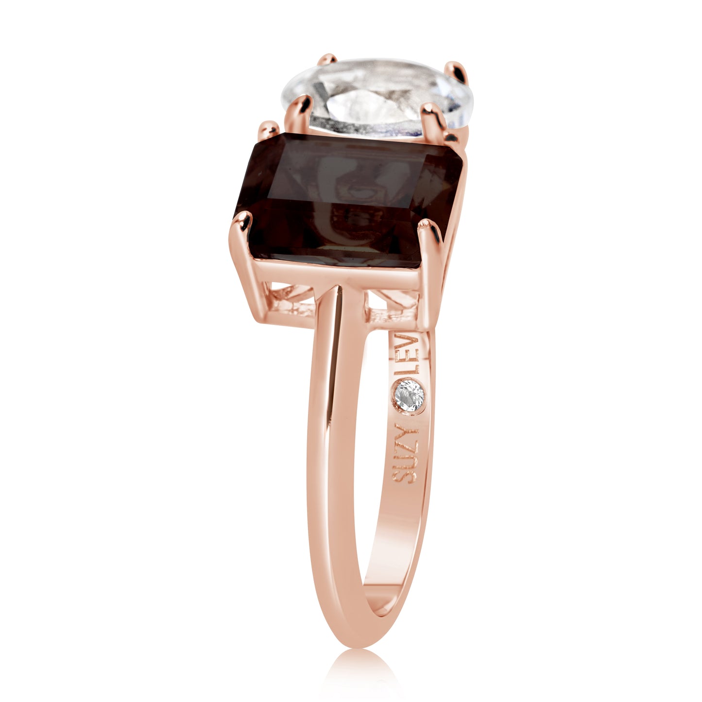 Suzy Levian Rose Sterling Silver White Topaz & Smoky Quartz Two Stone Ring