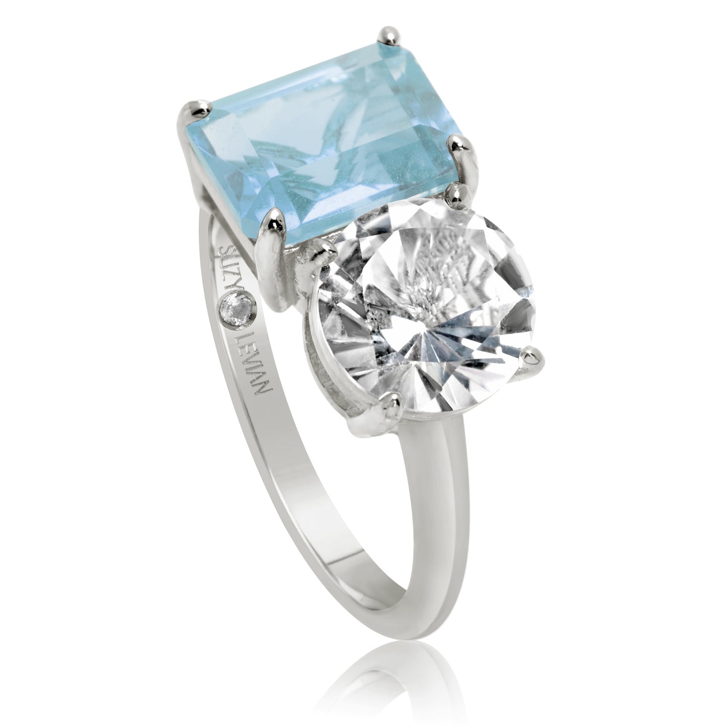 Suzy Levian Sterling Silver White Topaz & Blue Topaz Two Stone Ring