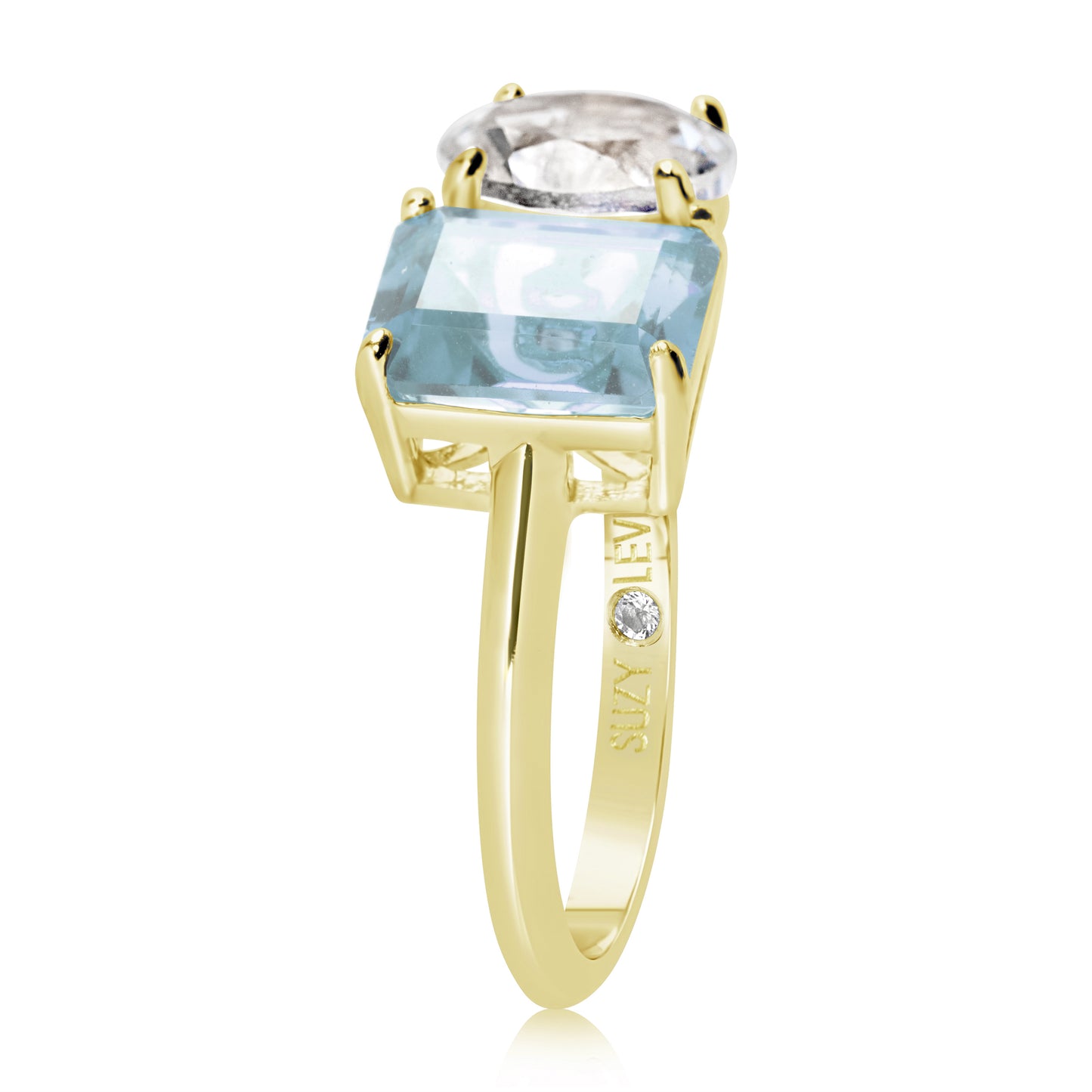 Suzy Levian Yellow Sterling Silver White Topaz & Blue Topaz Two Stone Ring