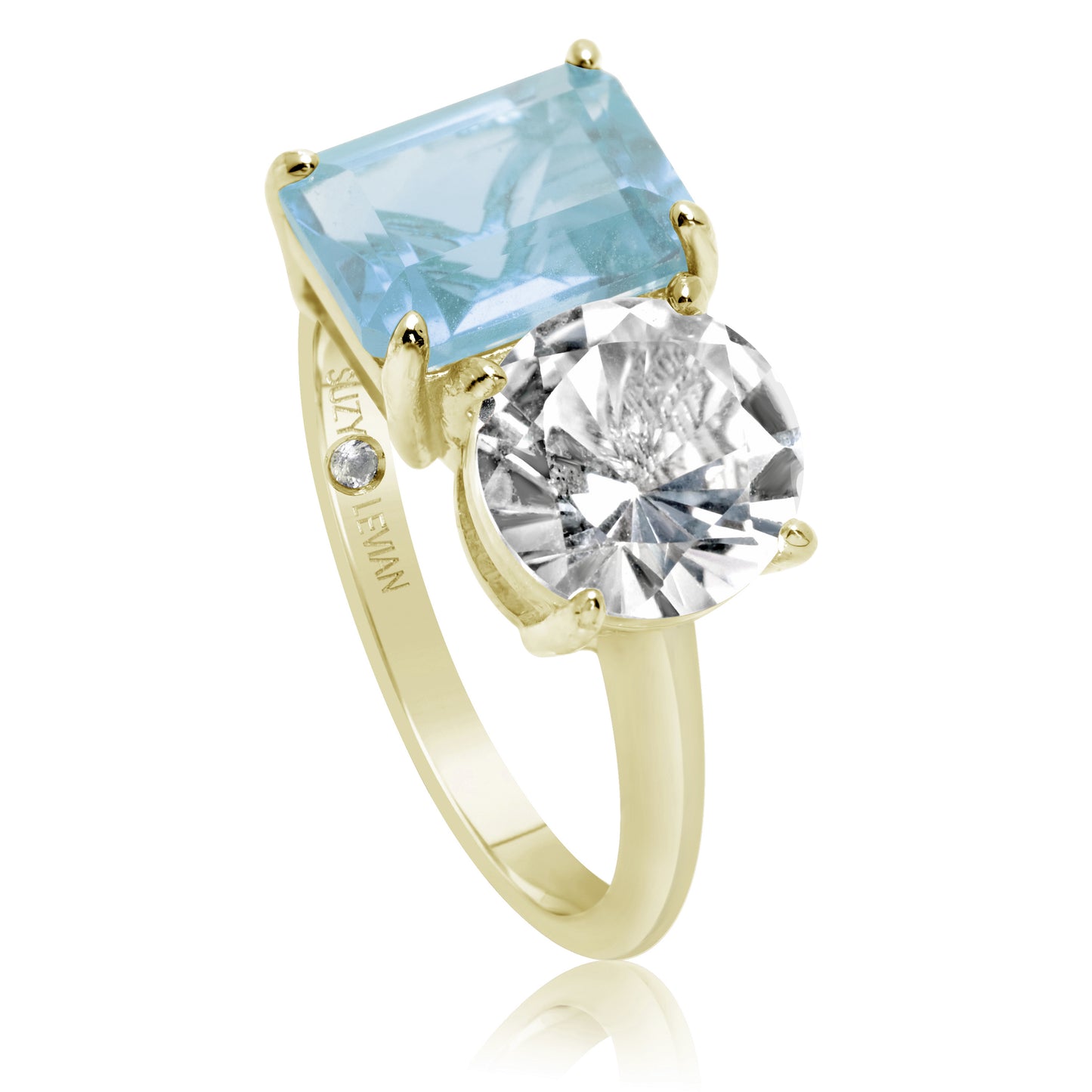 Suzy Levian Yellow Sterling Silver White Topaz & Blue Topaz Two Stone Ring