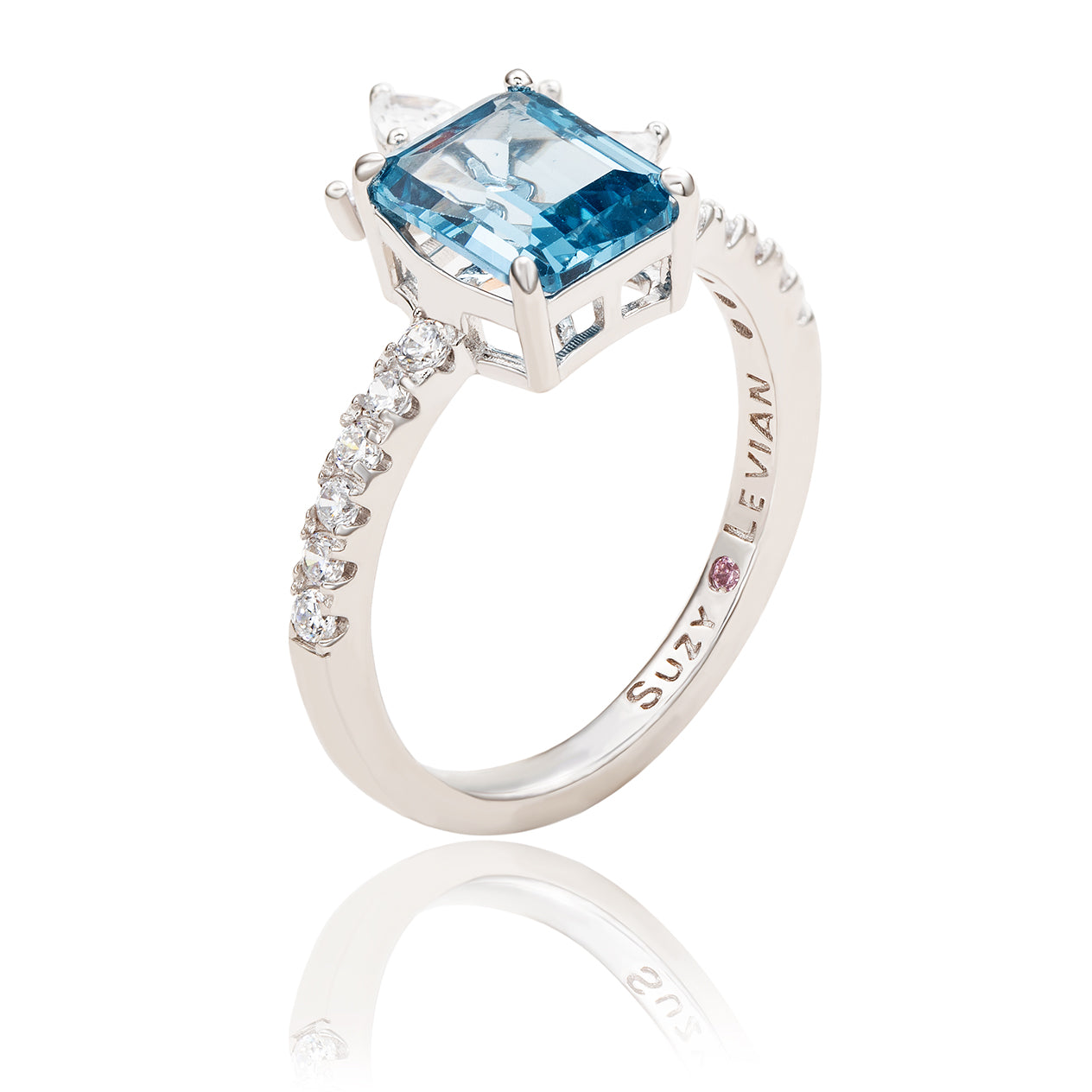 Suzy Levian Sterling Silver Aqua & White Cubic Zirconia Ring