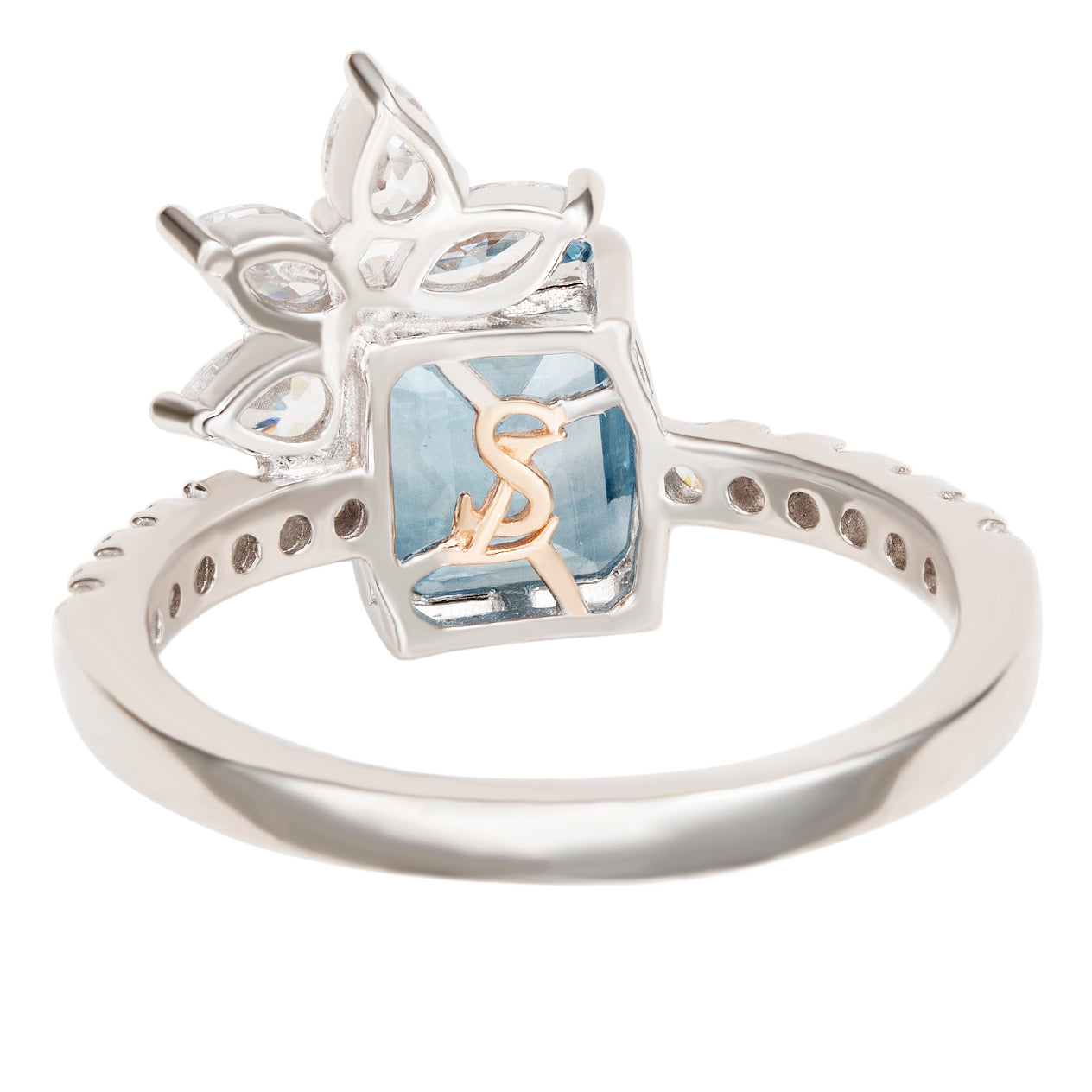 Suzy Levian Sterling Silver Aqua & White Cubic Zirconia Ring