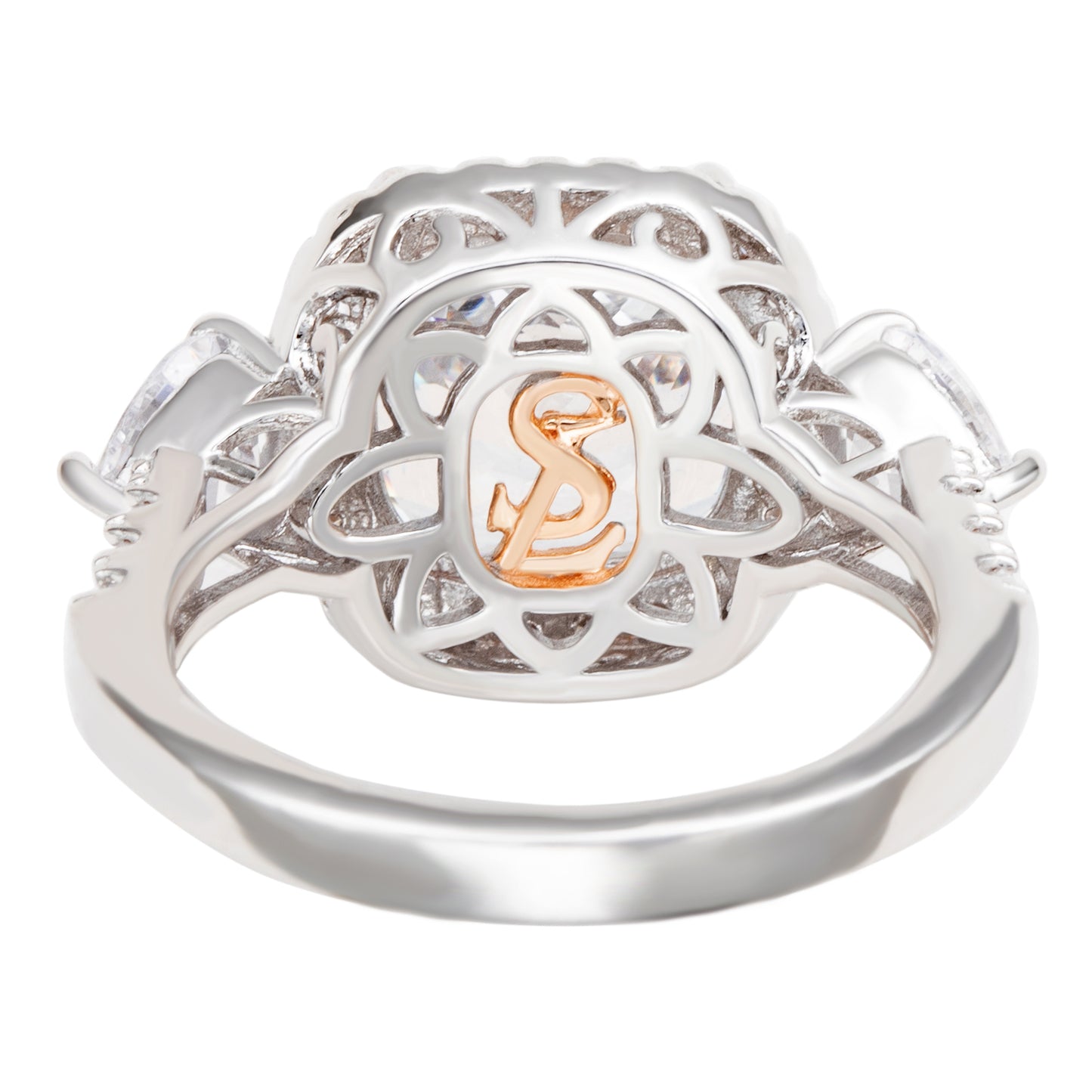 Suzy Levian Sterling Silver Cushion Cut White Cubic Zirconia Halo Bridal Ring