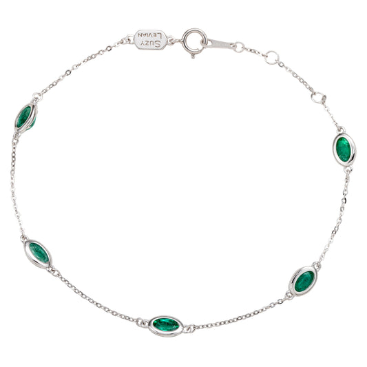 Suzy Levian 14K White Gold 1 CTTW Oval Cut Emerald Station Bracelet