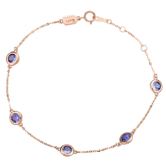 Suzy Levian 14K Rose Gold 1.25 Cttw Round Cut Tanzanite Station Bracelet