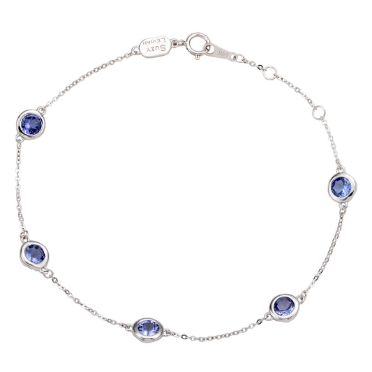 Suzy Levian 14K White Gold 1.25 Cttw Round Cut Tanzanite Station Bracelet