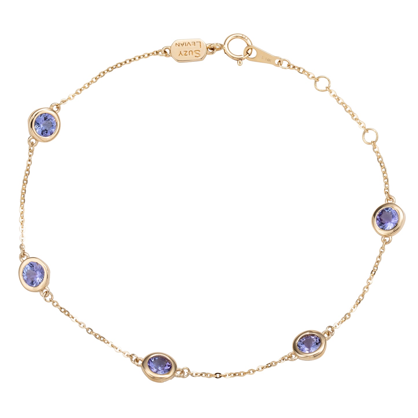 Suzy Levian 14K Yellow Gold 1.25 Cttw Round Cut Tanzanite Station Bracelet
