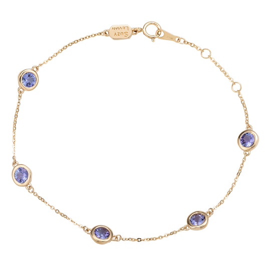 Suzy Levian 14K Yellow Gold 1.25 Cttw Round Cut Tanzanite Station Bracelet