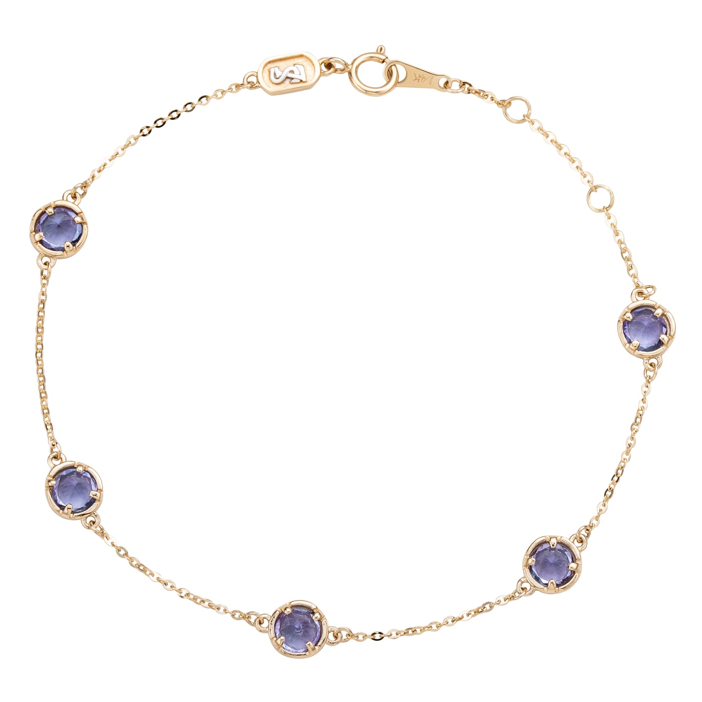 Suzy Levian 14K Yellow Gold 1.25 Cttw Round Cut Tanzanite Station Bracelet