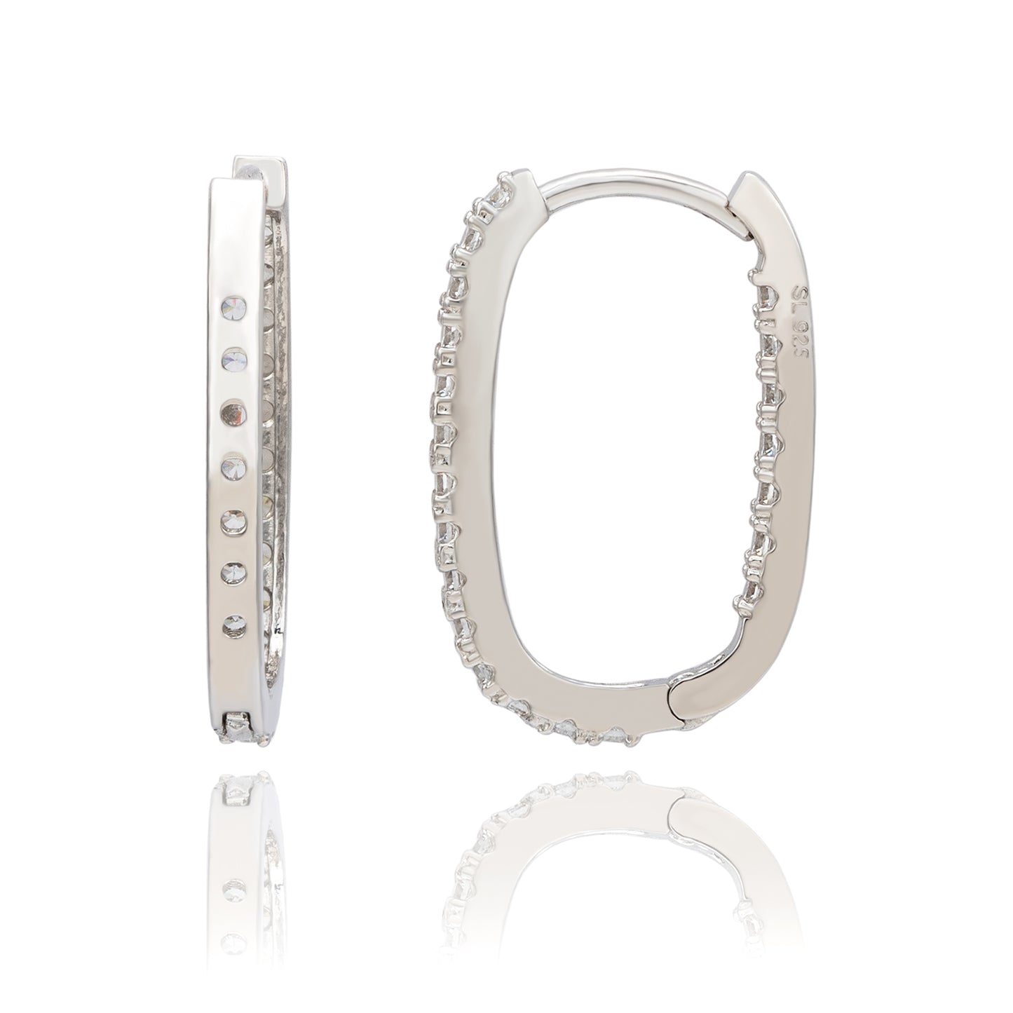 Suzy Levian Sterling Silver & White Cubic Zirconia Pave Paperclip Hoop Earrings