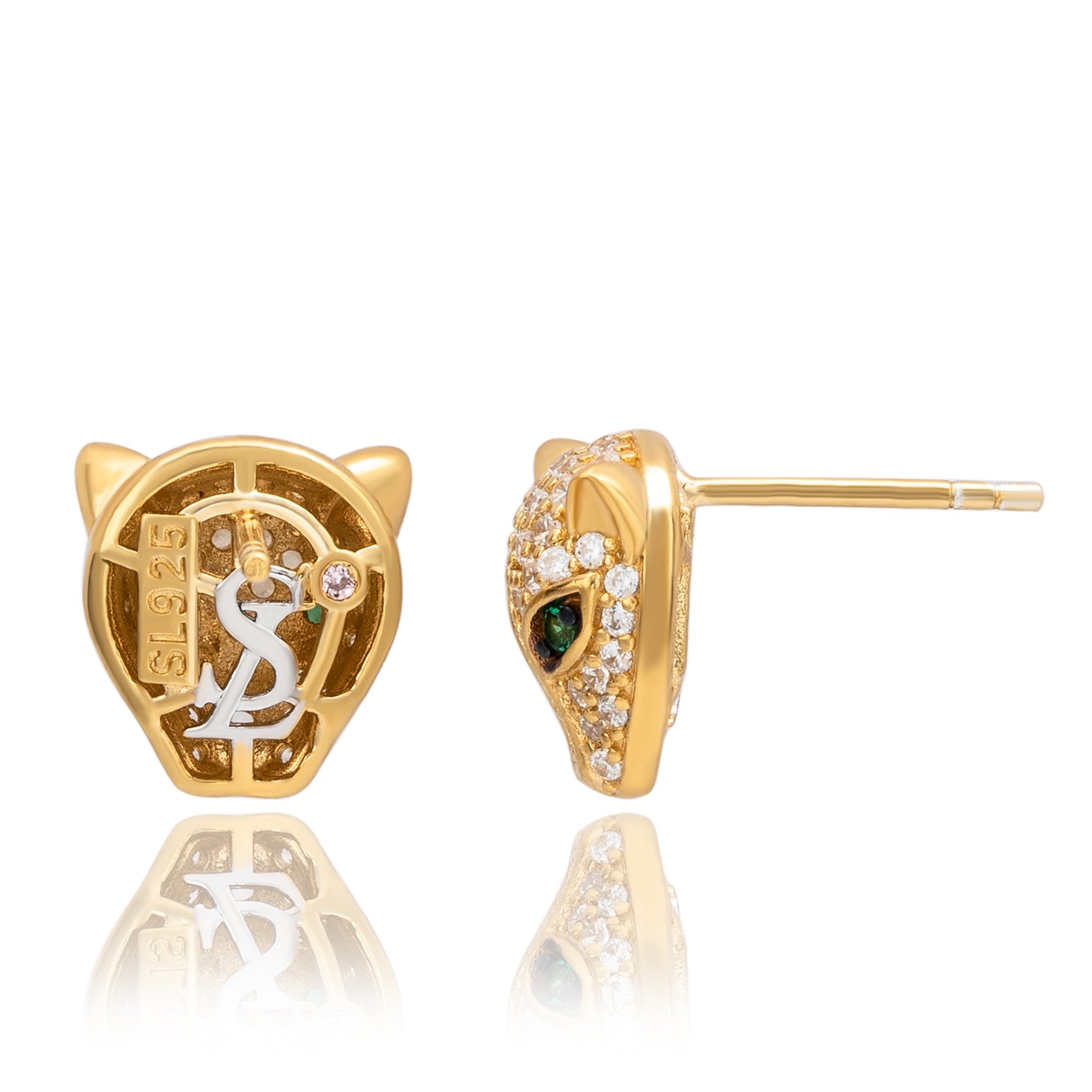 Suzy Levian Yellow Sterling Silver Cubic Zirconia Panther Stud Earrings