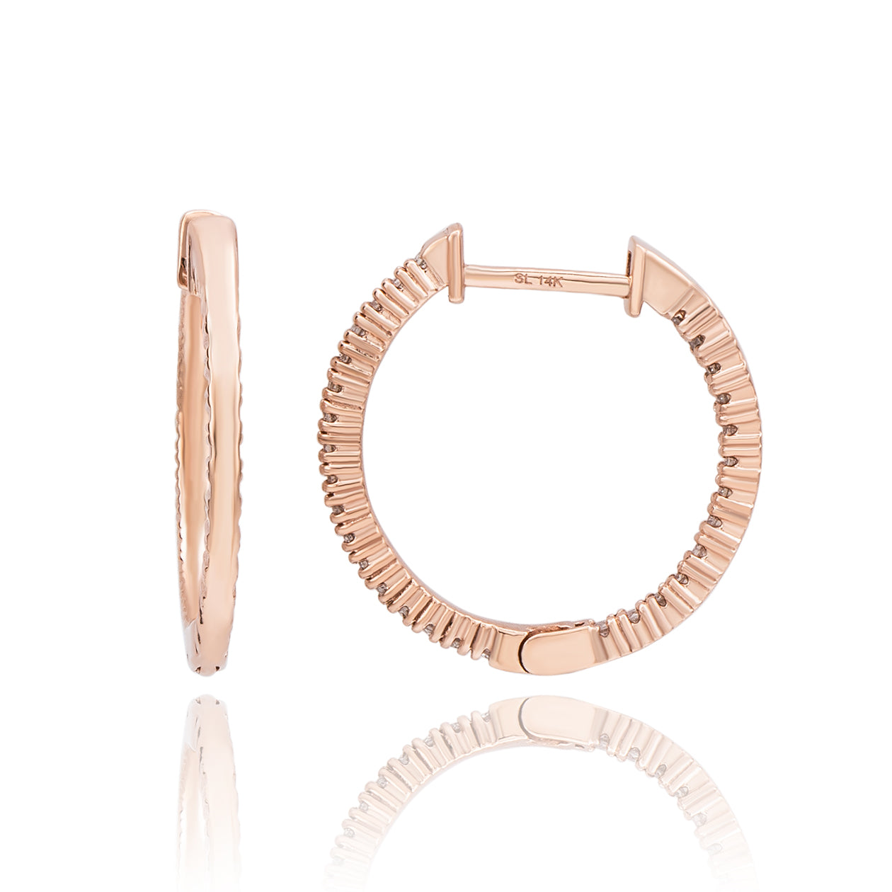 Suzy Levian 14K Rose Gold 3/4cttw TDW Inside Out Diamond Huggie Earrings