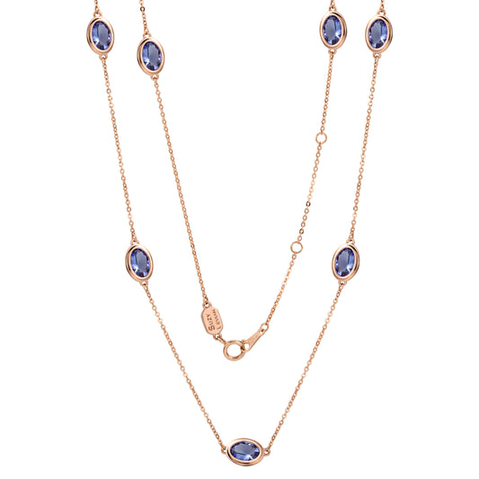 Suzy Levian 14K Rose Gold 1 Cttw Oval Cut Tanzanite Station Necklace