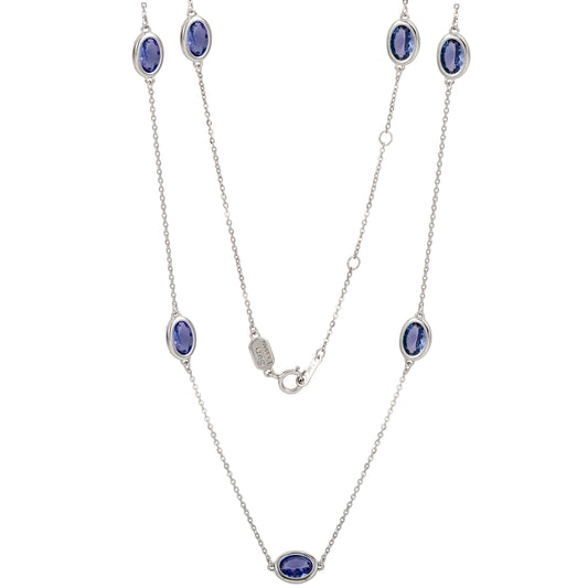 Suzy Levian 14K White Gold 1 Cttw Oval Cut Tanzanite Station Necklace
