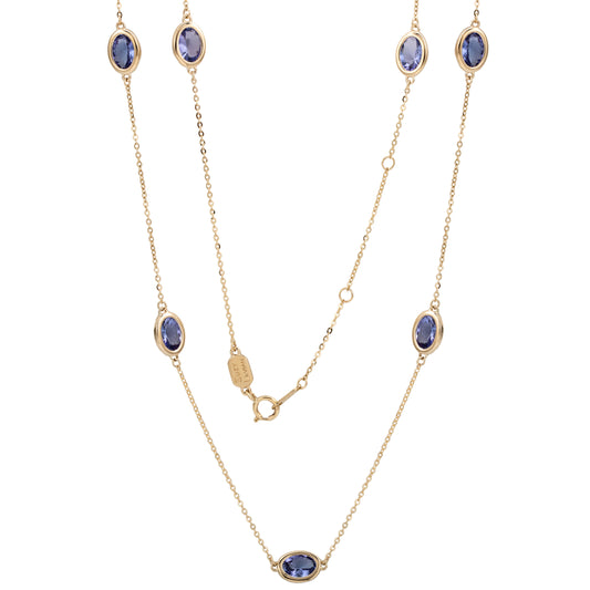 Suzy Levian 14K Yellow Gold 1 Cttw Oval Cut Tanzanite Station Necklace