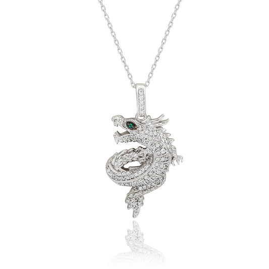 Suzy Levian Sterling Silver White Cubic Zirconia Year Of The Dragon Pendant Necklace