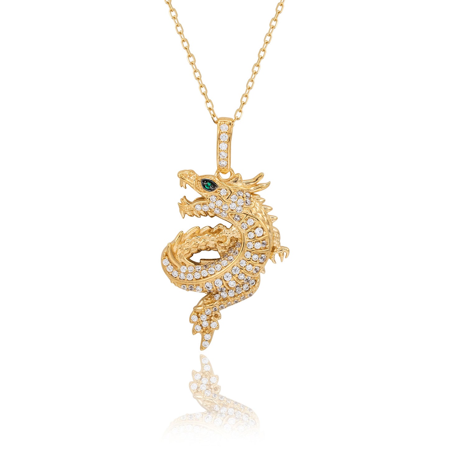 Suzy Levian Yellow Sterling Silver White Cubic Zirconia Year Of The Dragon Pendant Necklace