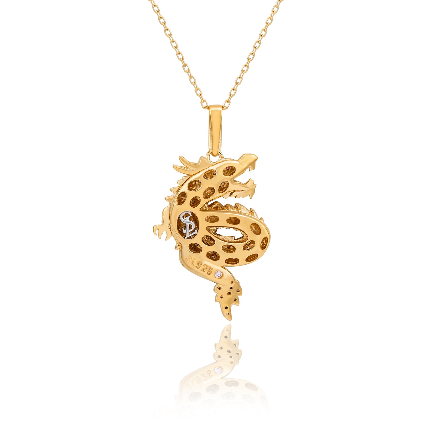 Suzy Levian Yellow Sterling Silver White Cubic Zirconia Year Of The Dragon Pendant Necklace