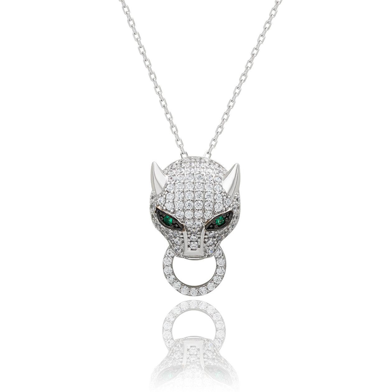 Suzy Levian White Sterling Silver White Cubic Zirconia Panther Ring Pendant Necklace