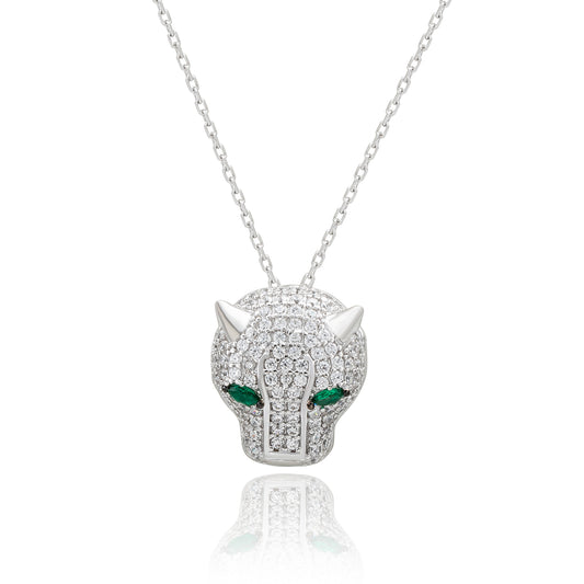 Suzy Levian Sterling Silver White Cubic Zirconia Panther Pendant Necklace