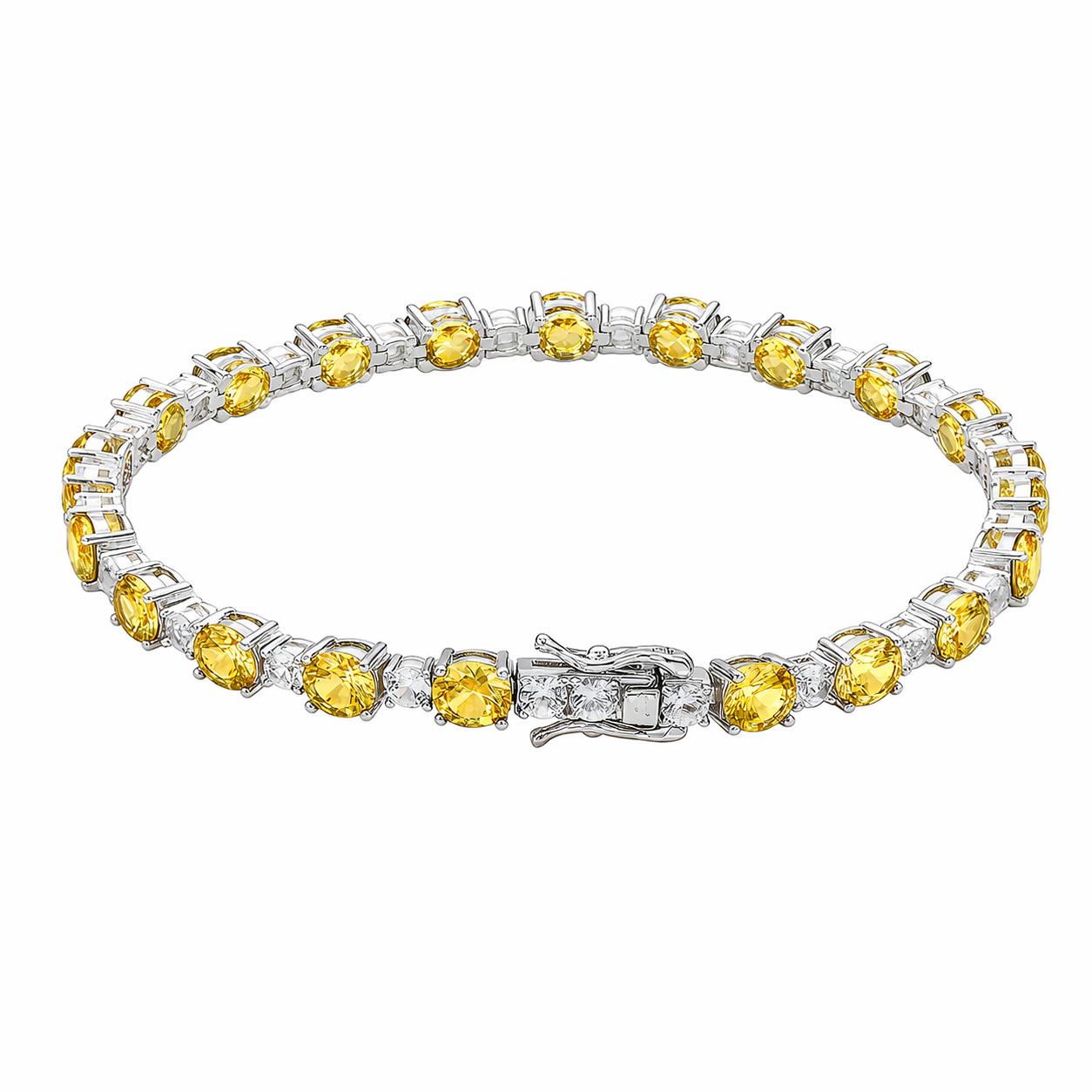 Suzy Levian Sterling Silver Round Cut Yellow Sapphire and Created White Sapphire Tennis Bracelet