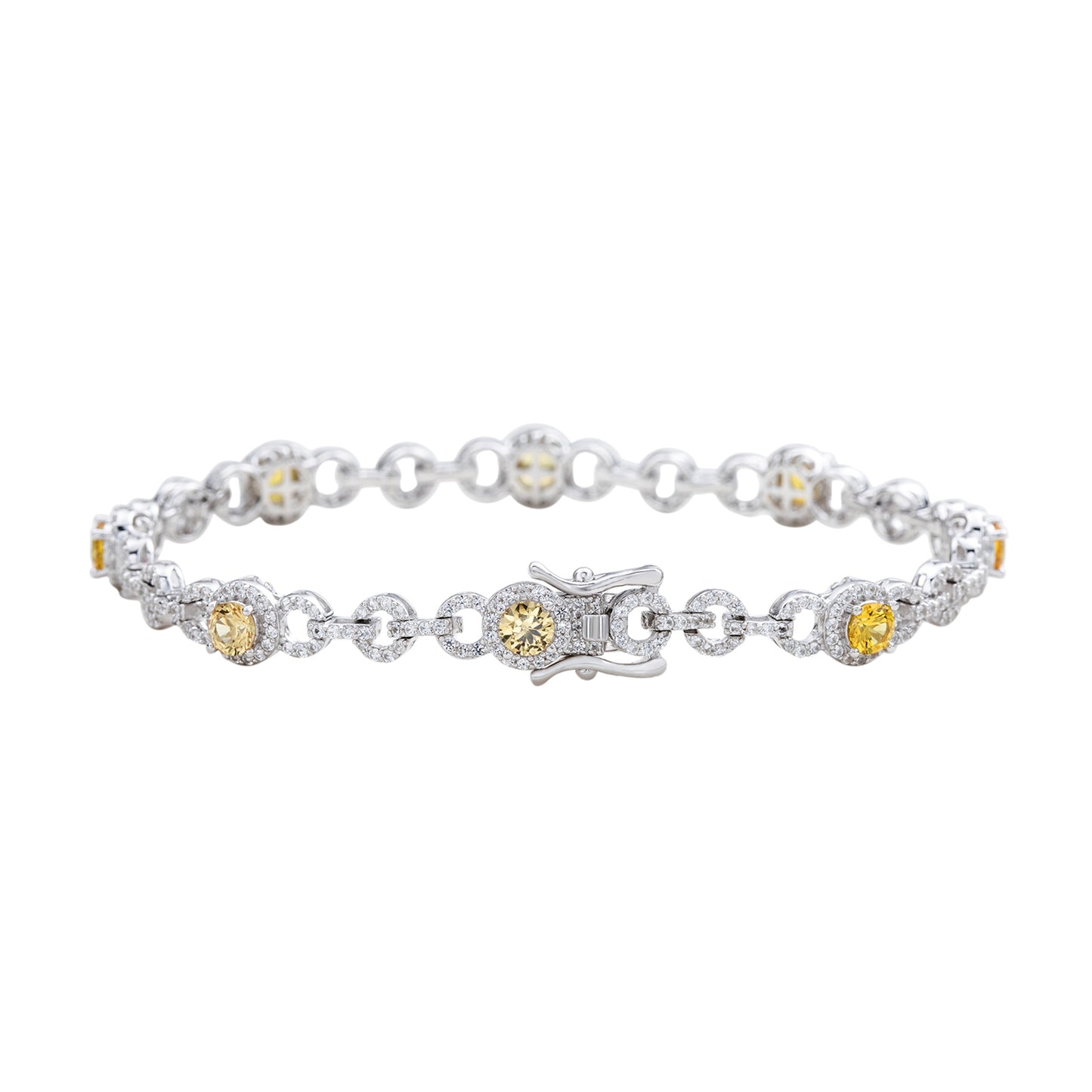 Suzy Levian Sterling Silver Yellow Sapphire and Diamond Accent Tennis Bracelet