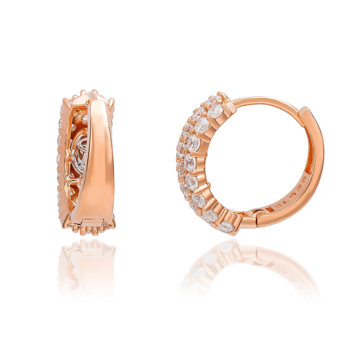 Suzy Levian Rose Sterling Silver & White Cubic Zirconia Three Row Huggie Hoop Earrings