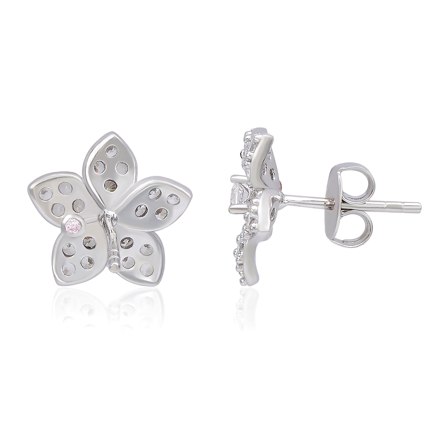 Suzy Levian Sterling Silver White Cubic Zirconia Flower Stud Earrings