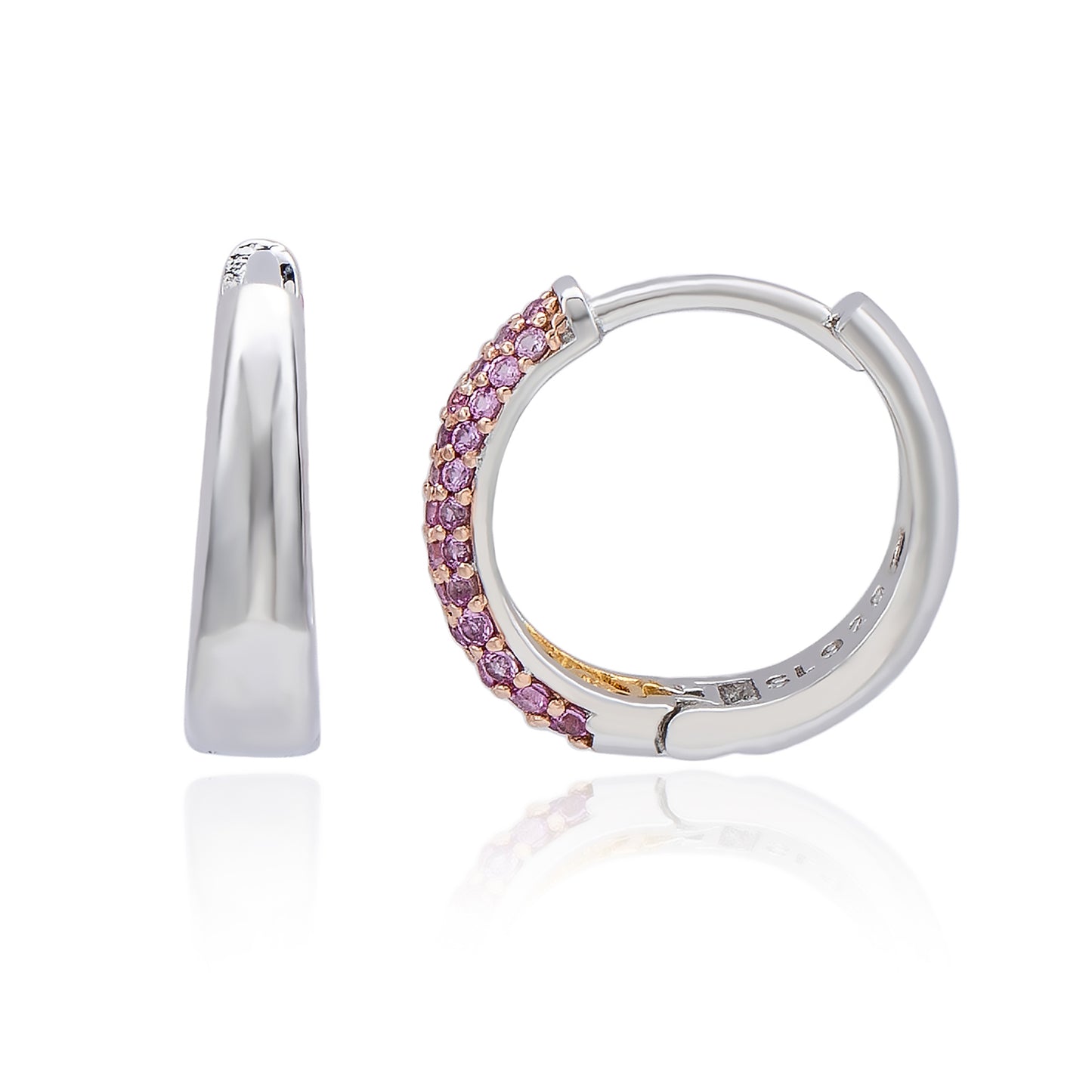 Suzy Levian Sterling Silver Pave Pink Sapphire Petite Huggie Hoop Earrings