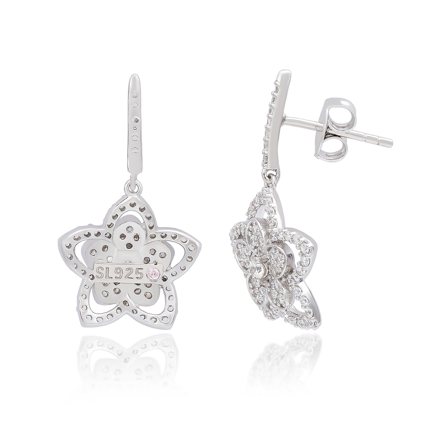Suzy Levian Sterling Silver White Cubic Zirconia Pave Flower Drop Earrings