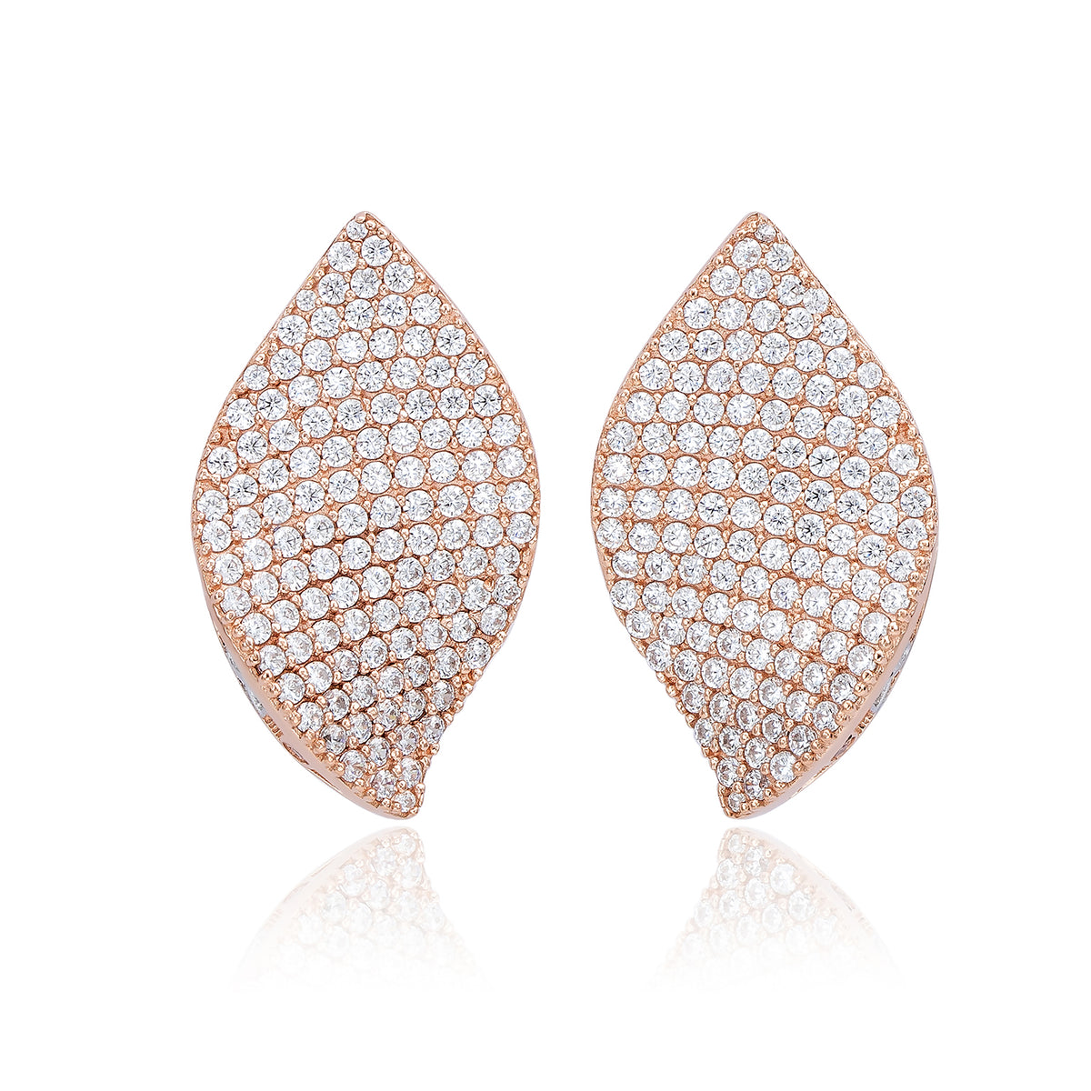 Suzy Levian Rose Sterling Silver White Cubic Zirconia Pave Petal Earrings