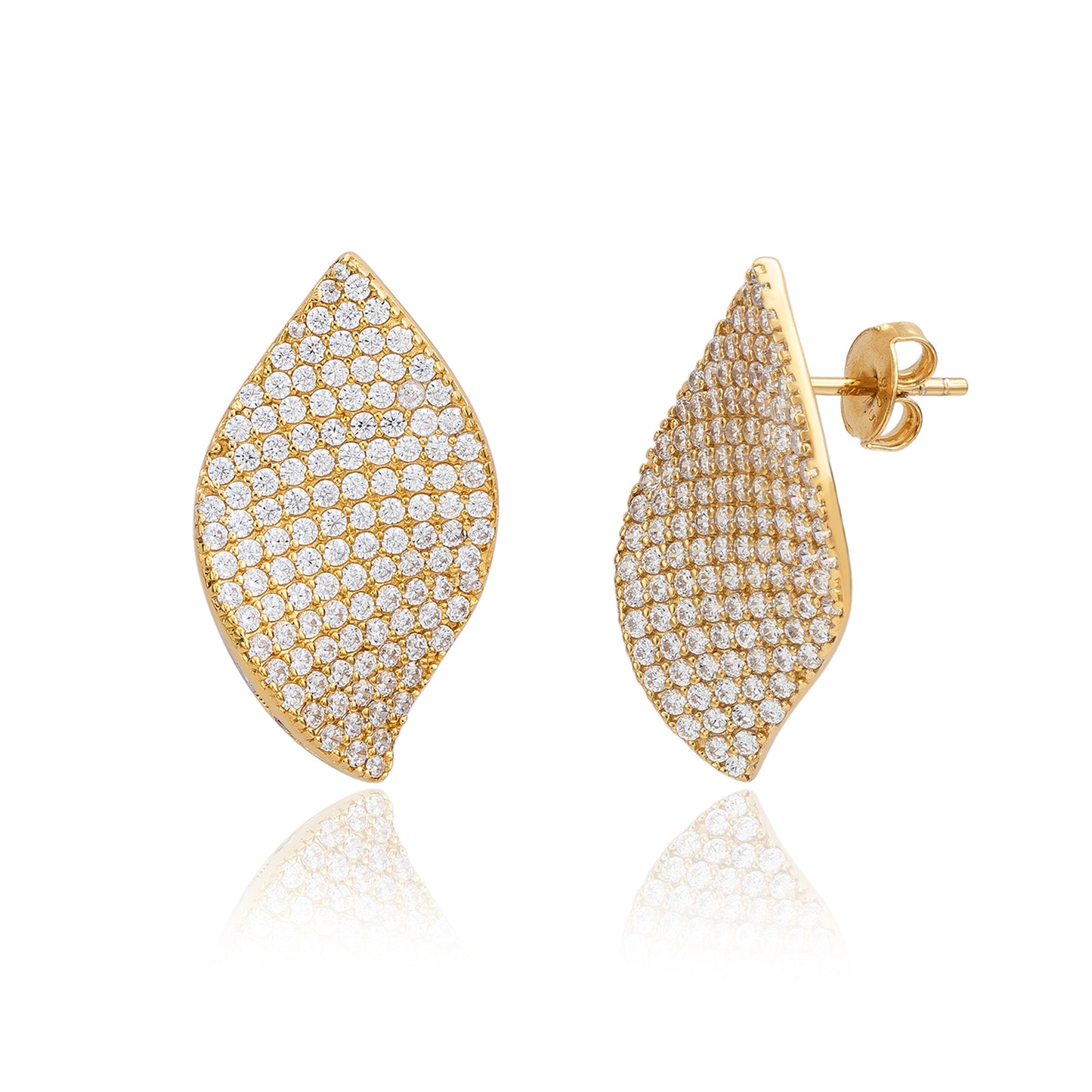 Suzy Levian Yellow Sterling Silver White Cubic Zirconia Pave Petal Earrings
