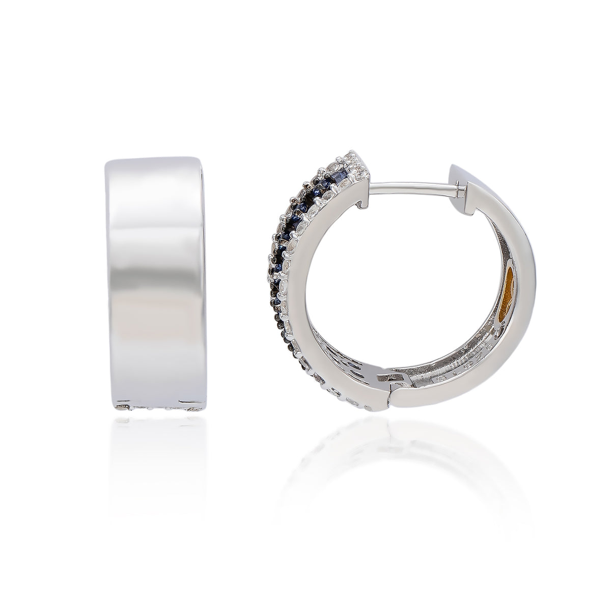 Suzy Levian Sterling Silver Pave Blue Sapphire Created White Sapphire Huggie Hoop Earrings