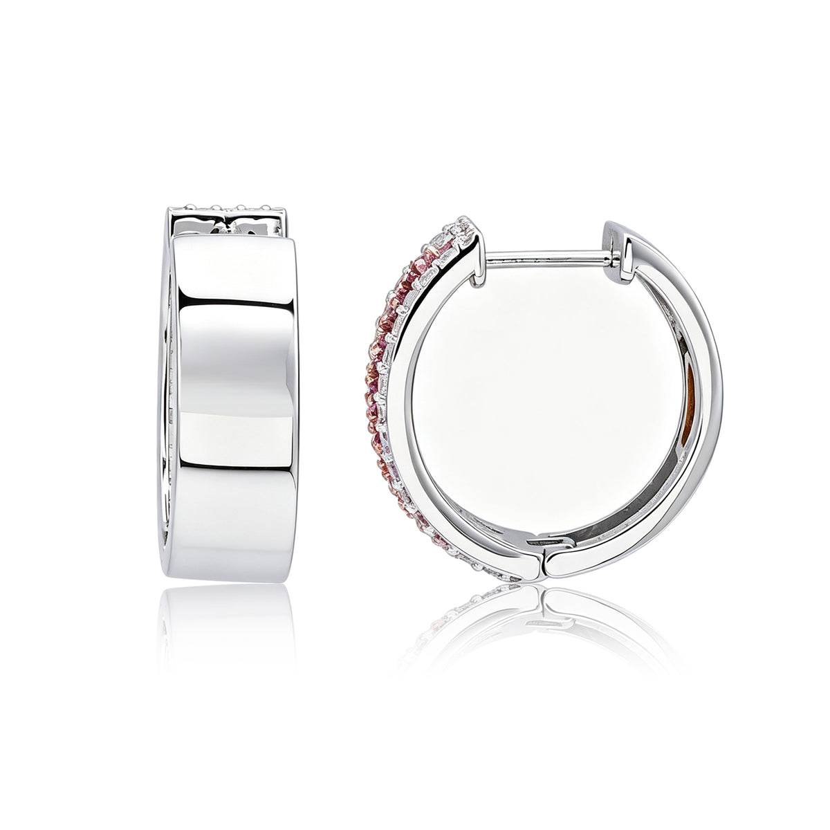Suzy Levian Sterling Silver Pave Pink Sapphire Created White Sapphire Huggie Hoop Earrings