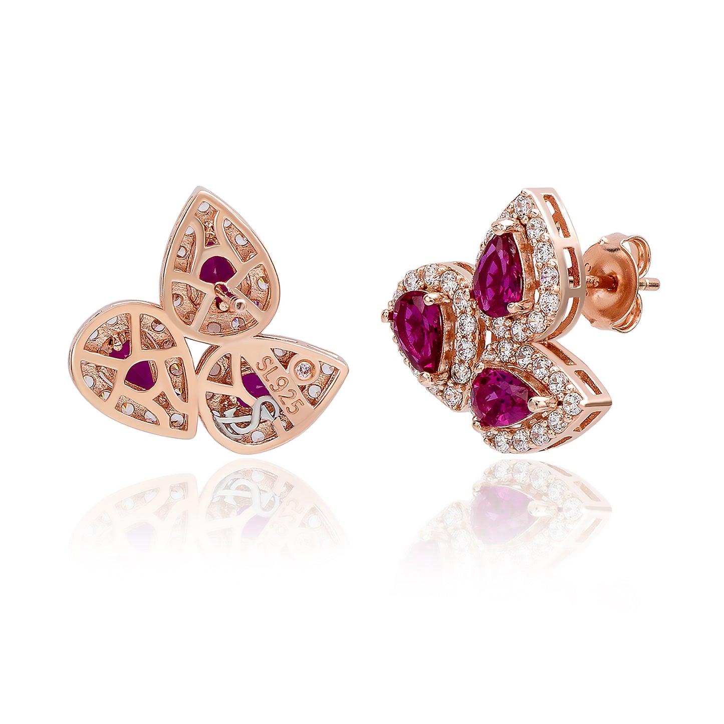 Suzy Levian Rose Sterling Silver Pear Shape Red & White Cubic Zirconia Earrings