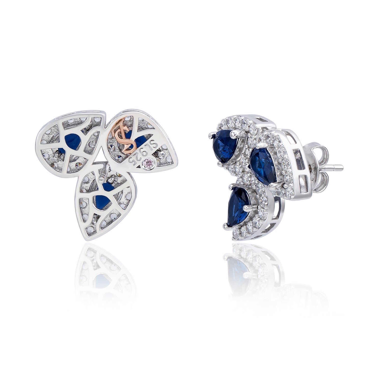 Suzy Levian Sterling Silver Pear Shape Blue & White Cubic Zirconia Earrings