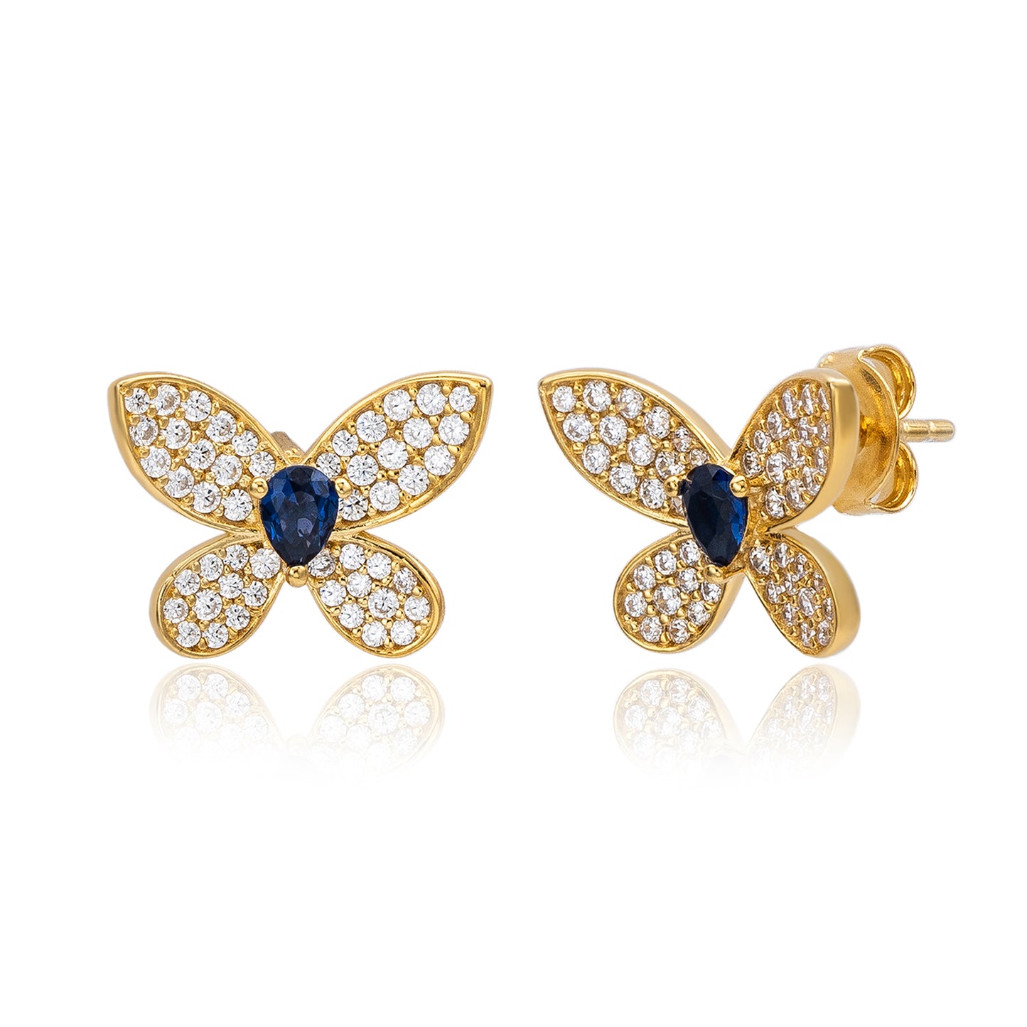 Suzy Levian Yellow Sterling Silver Blue & White Cubic Zirconia Pave Butterfly Earrings