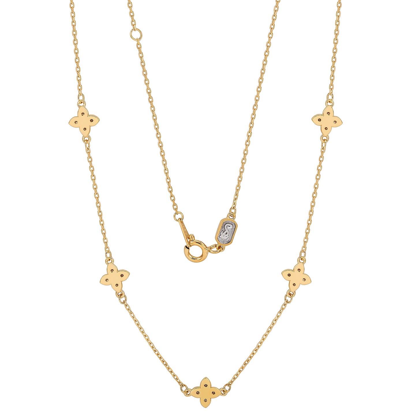 Suzy Levian Yellow Sterling Silver White Cubic Zirconia Flower Station Necklace