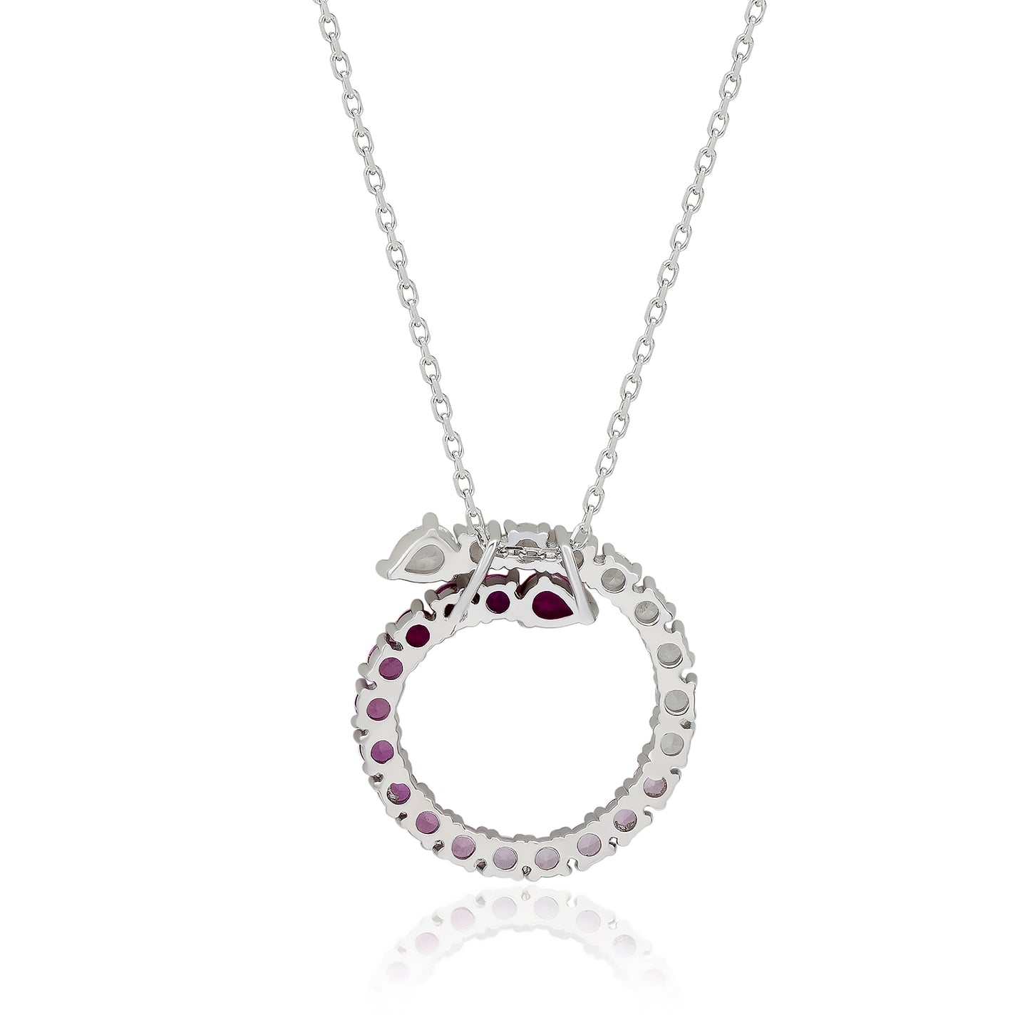 Suzy Levian Sterling Silver Pink Sapphire & Created White Sapphire Circle Journey Pendant Necklace