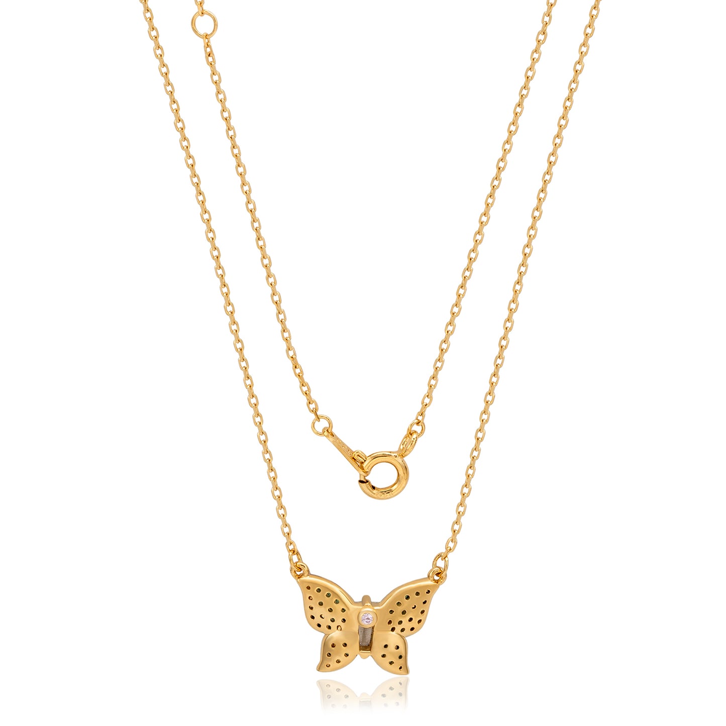 Suzy Levian Yellow Sterling Silver Green Cubic Zirconia Butterfly Necklace