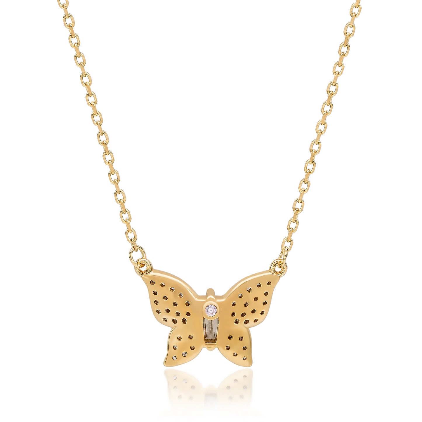 Suzy Levian Yellow Sterling Silver White Cubic Zirconia Butterfly Necklace