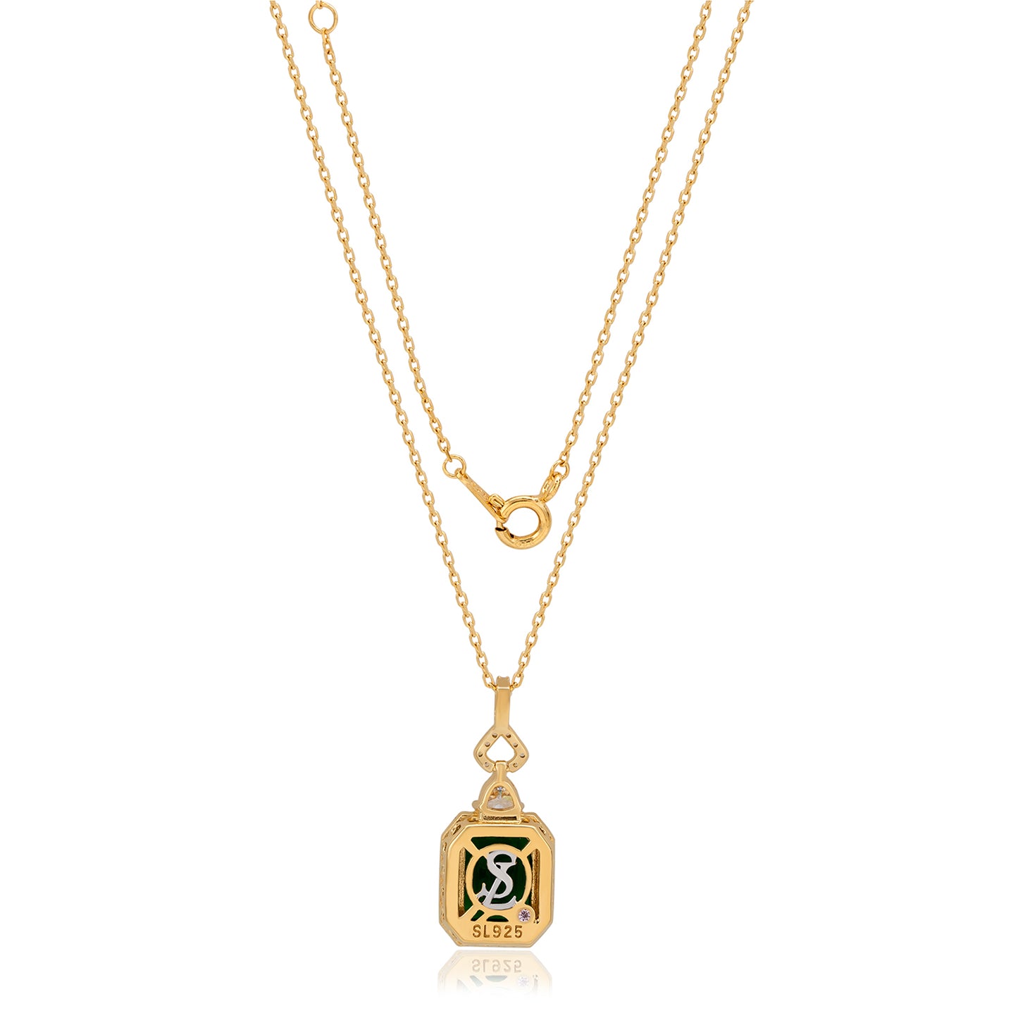 Suzy Levian Yellow Sterling Silver Green and White Cubic Zirconia Drop Pendant