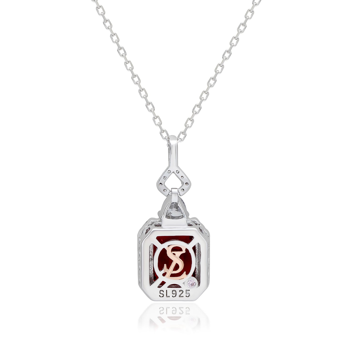 Suzy Levian Sterling Silver Red and White Cubic Zirconia Drop Pendant