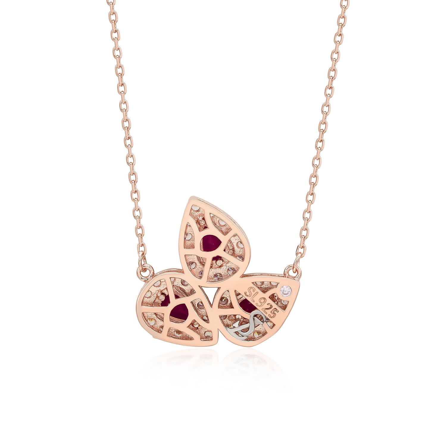 Suzy Levian Rose Sterling Silver Pear Shape Red & White Cubic Zirconia Drop Necklace